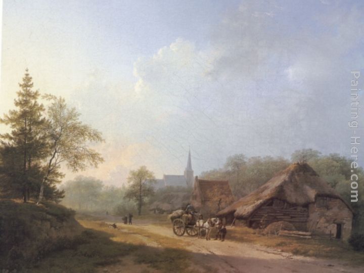 Barend Cornelis Koekkoek A Cart on a Country Road in Summertime